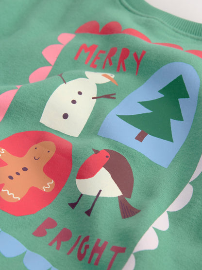 Green Christmas Robin Crew Neck Sweatshirt (3mths-7yrs)