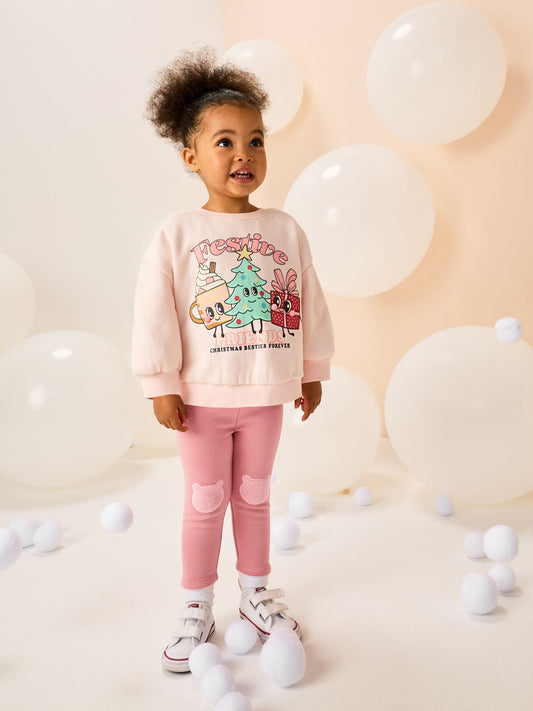 Light Pink Festive Friends Christmas Crew Neck Sweatshirt (3mths-7yrs)