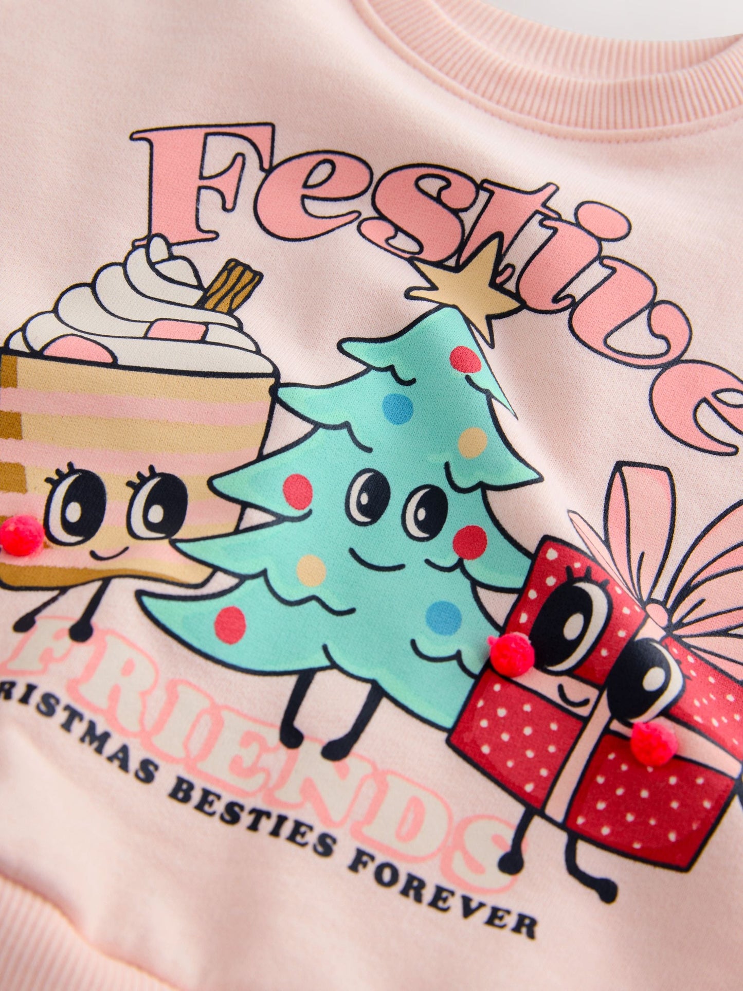 Light Pink Festive Friends Christmas Crew Neck Sweatshirt (3mths-7yrs)