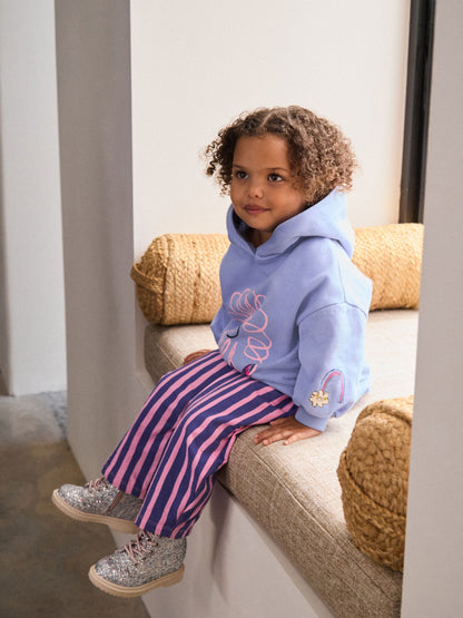 Purple Stripe Flower Hoodie & Barrel Leg Joggers Set (3mths-7yrs)