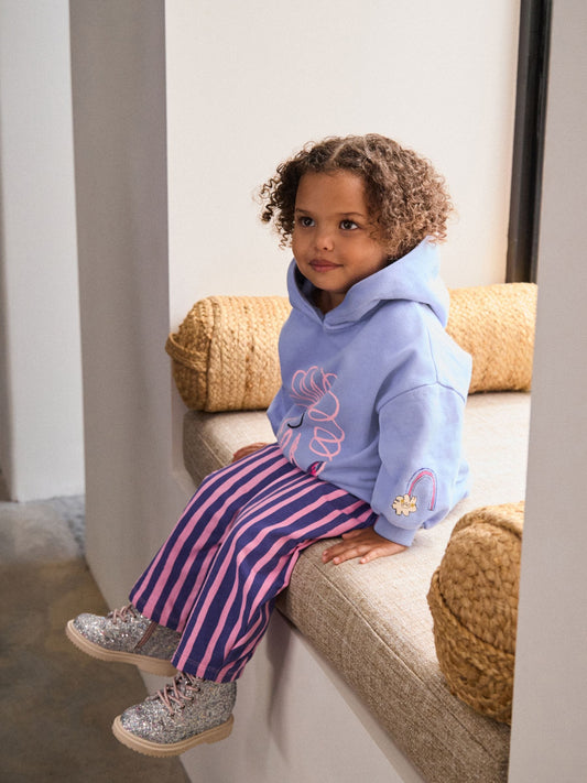 Purple Stripe Flower Hoodie & Barrel Leg Joggers Set (3mths-7yrs)