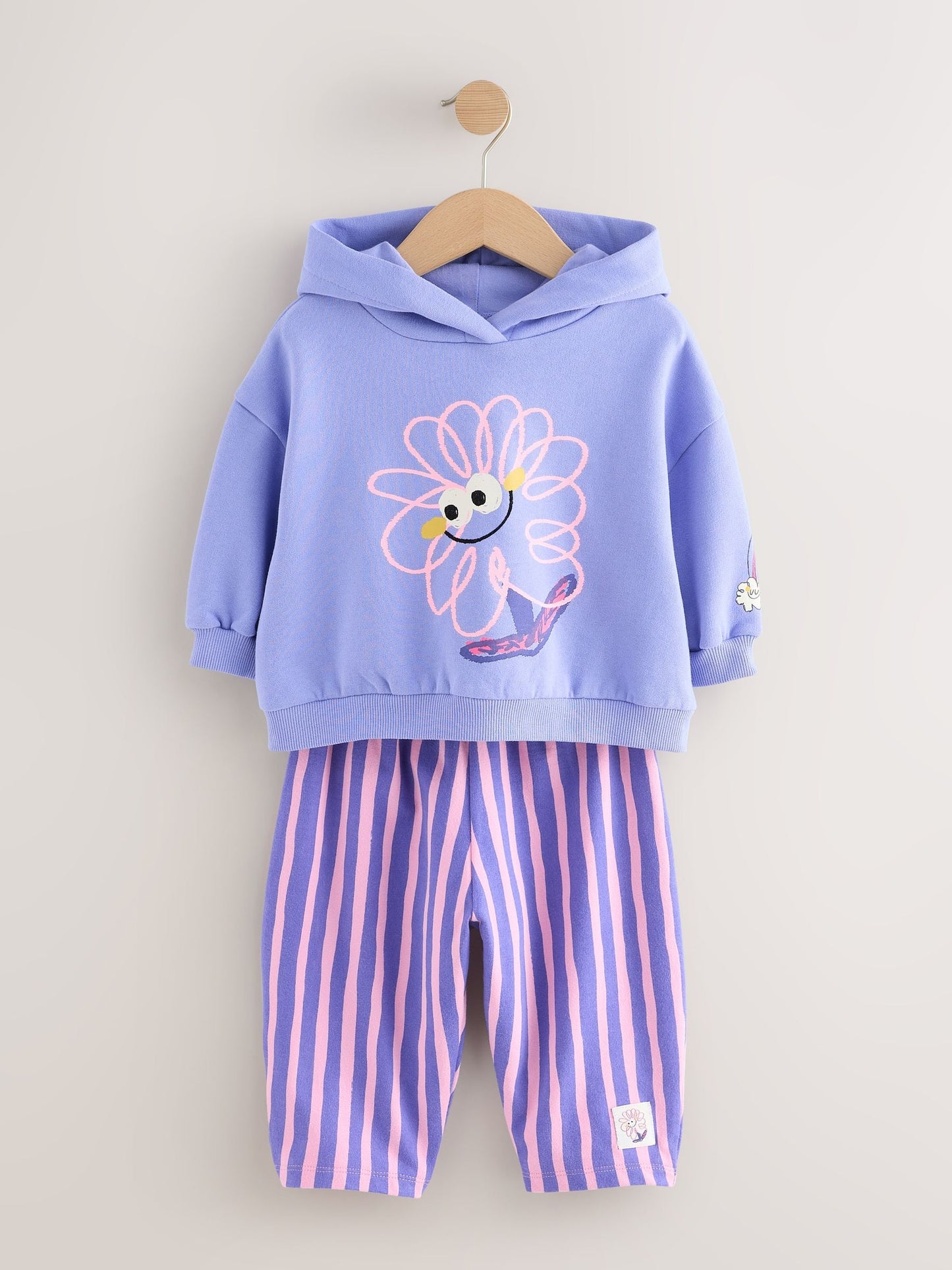 Purple Stripe Flower Hoodie & Barrel Leg Joggers Set (3mths-7yrs)