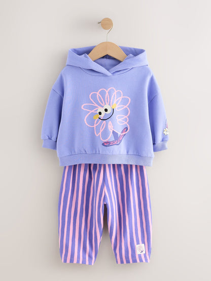Purple Stripe Flower Hoodie & Barrel Leg Joggers Set (3mths-7yrs)
