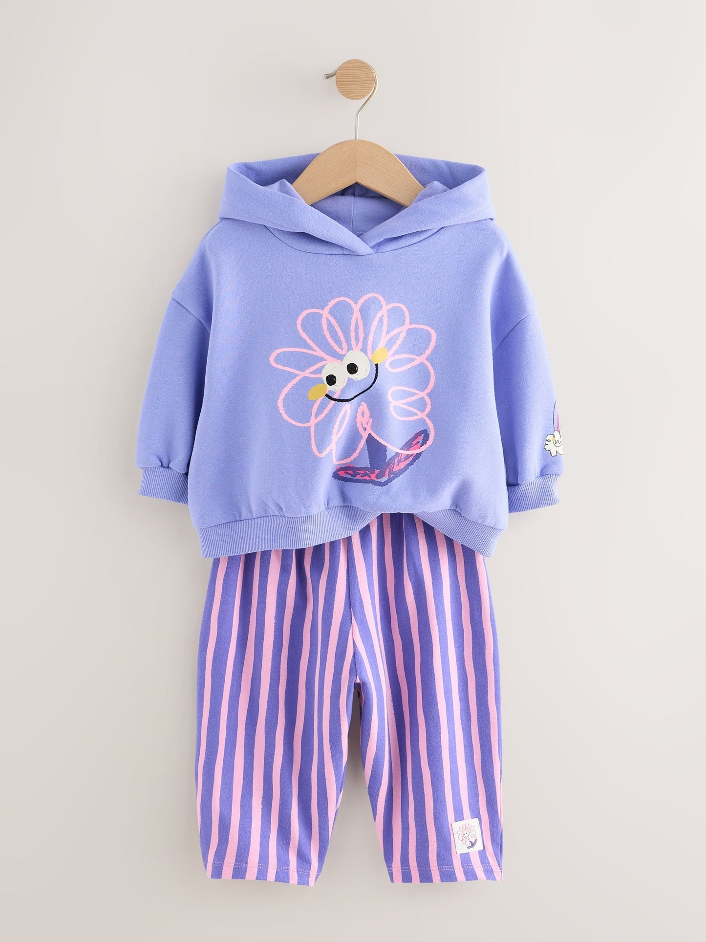 Purple Stripe Flower Hoodie & Barrel Leg Joggers Set (3mths-7yrs)