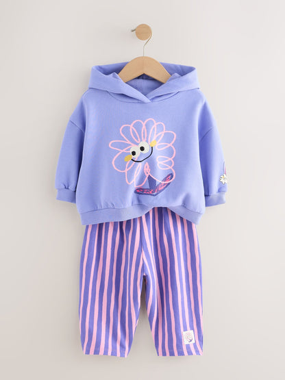 Purple Stripe Flower Hoodie & Barrel Leg Joggers Set (3mths-7yrs)