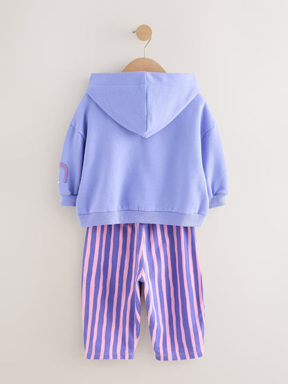 Purple Stripe Flower Hoodie & Barrel Leg Joggers Set (3mths-7yrs)