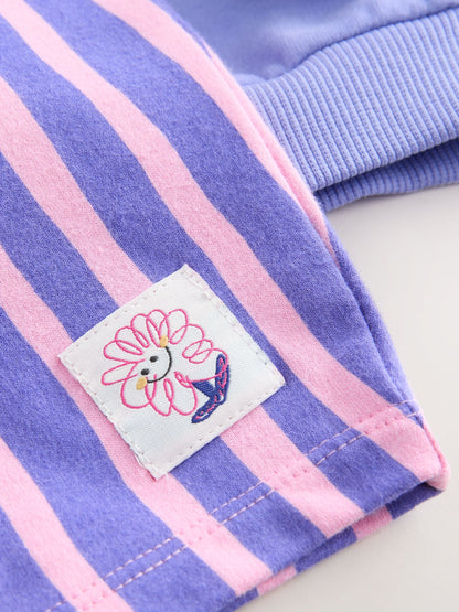 Purple Stripe Flower Hoodie & Barrel Leg Joggers Set (3mths-7yrs)