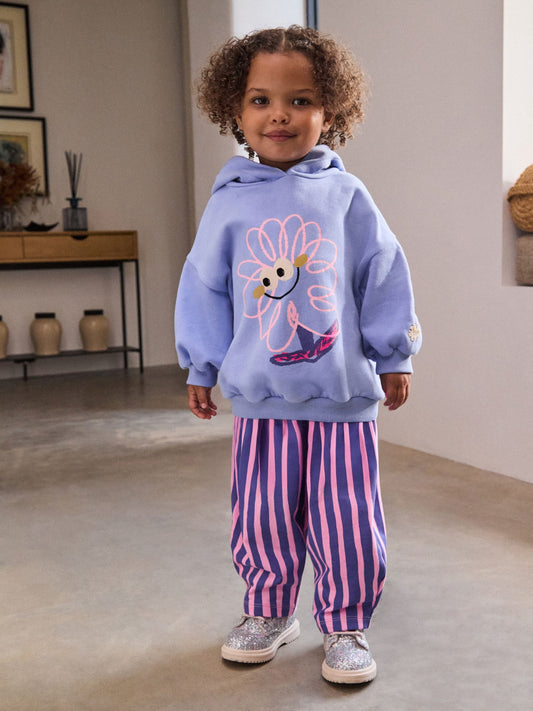 Purple Stripe Flower Hoodie & Barrel Leg Joggers Set (3mths-7yrs) image 1