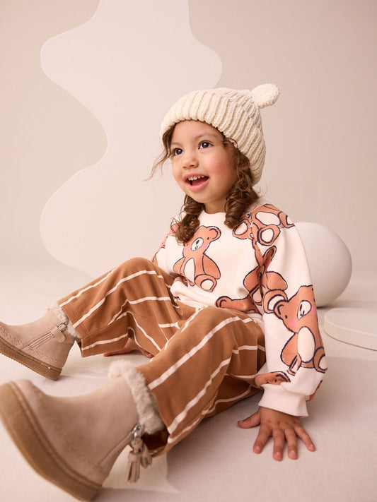 Brown Neutral Teddy Bear Sweatshirt and Barrel Leg Joggers Set (3mths-7yrs) image 3