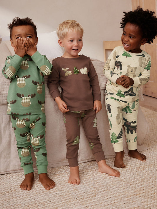 Teal/Ecru Animal Snuggle Pyjamas 3 Pack (9mths-8yrs) image 1