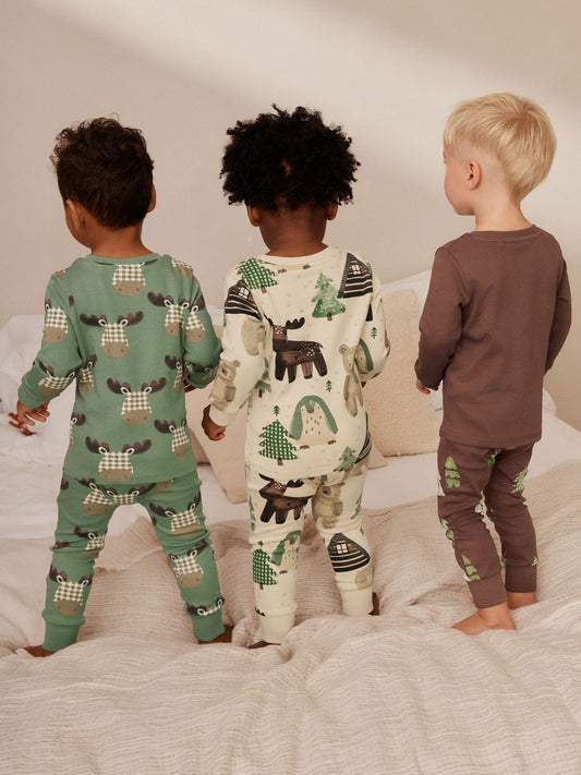 Teal/Ecru Animal Snuggle Pyjamas 3 Pack (9mths-8yrs) image 3