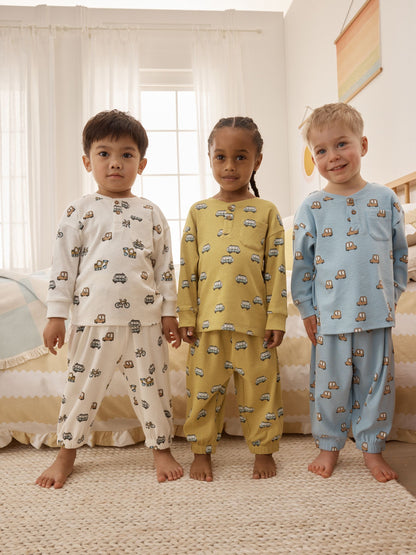 Blue/Ecru/Ochre Mini Transport Ribbed Pyjamas 3 Pack (9mths-12yrs) image 1