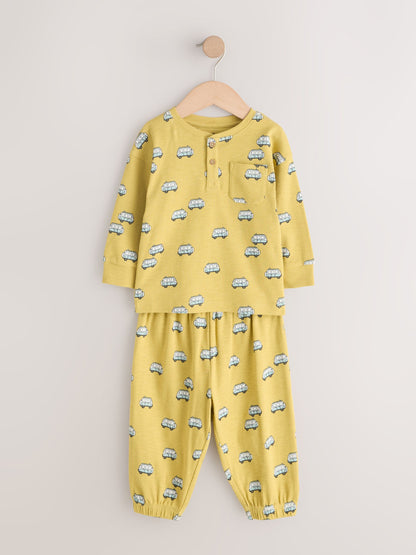 Blue/Ecru/Ochre Mini Transport Ribbed Pyjamas 3 Pack (9mths-12yrs) image 3