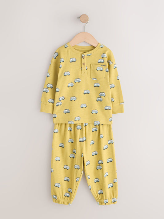 Blue/Ecru/Ochre Mini Transport Ribbed Pyjamas 3 Pack (9mths-12yrs) image 3