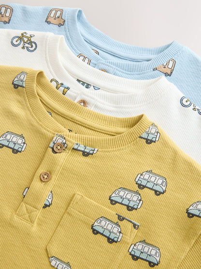 Blue/Ecru/Ochre Mini Transport Ribbed Pyjamas 3 Pack (9mths-12yrs) image 4