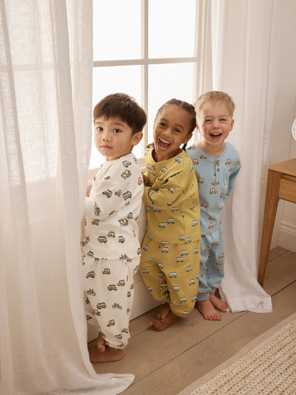 Blue/Ecru/Ochre Mini Transport Ribbed Pyjamas 3 Pack (9mths-12yrs) image 5