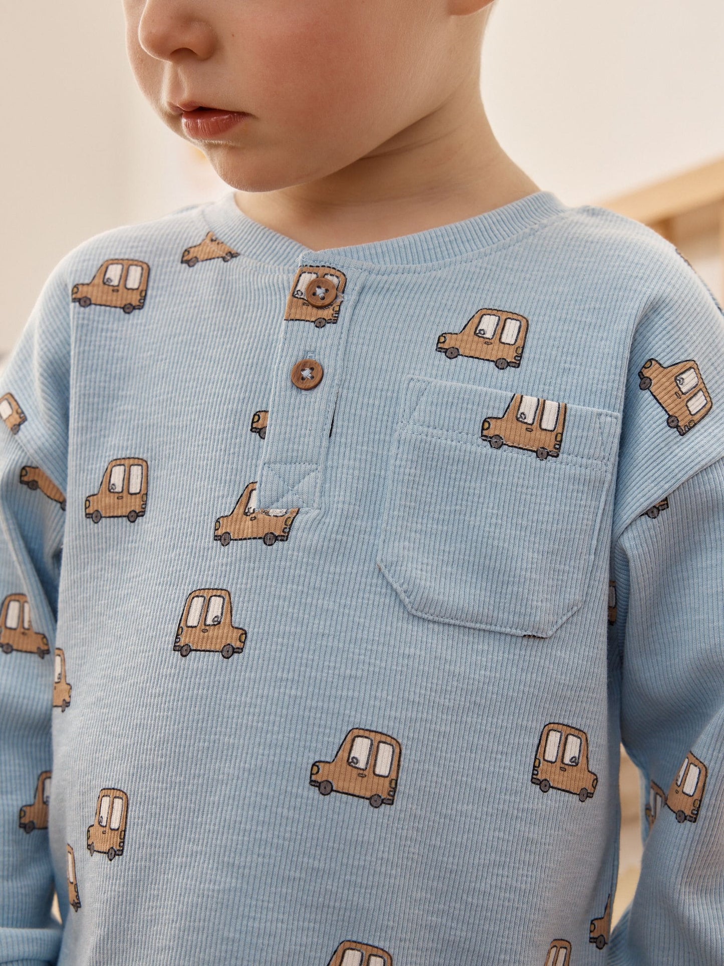 Blue/Ecru/Ochre Mini Transport Ribbed Pyjamas 3 Pack (9mths-12yrs) image 6