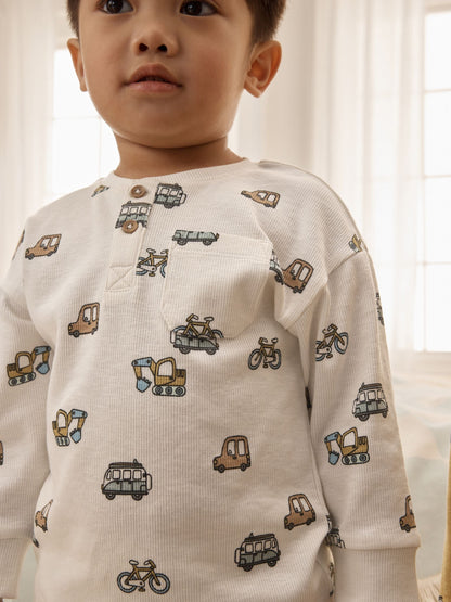 Blue/Ecru/Ochre Mini Transport Ribbed Pyjamas 3 Pack (9mths-12yrs) image 7