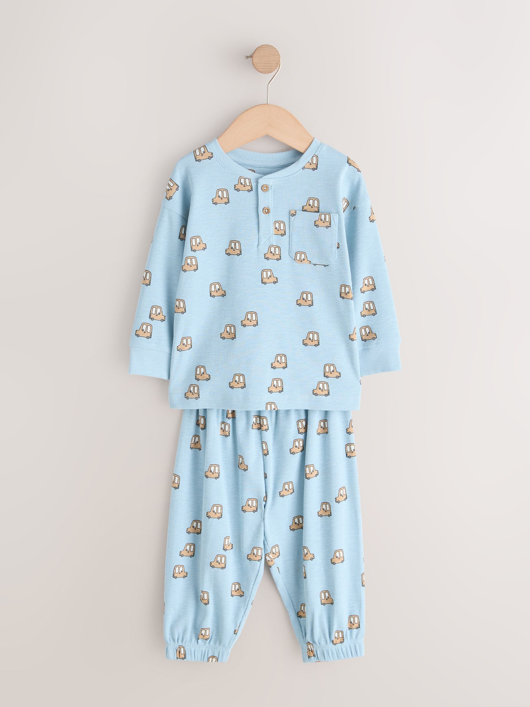 Blue/Ecru/Ochre Mini Transport Ribbed Pyjamas 3 Pack (9mths-12yrs) image 10