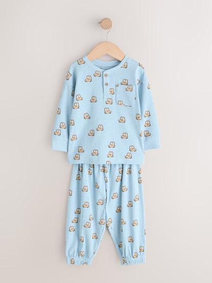 Blue/Ecru/Ochre Mini Transport Ribbed Pyjamas 3 Pack (9mths-12yrs) image 10