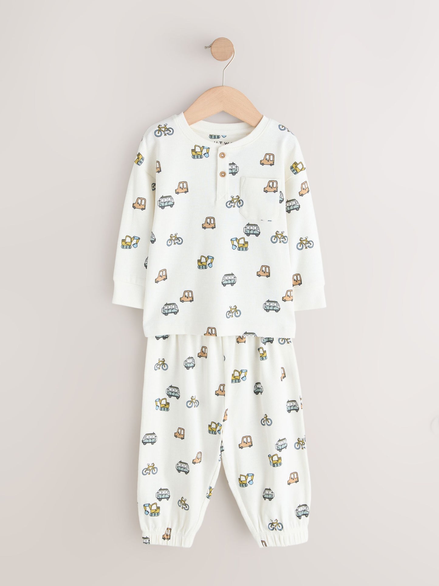 Blue/Ecru/Ochre Mini Transport Ribbed Pyjamas 3 Pack (9mths-12yrs) image 12