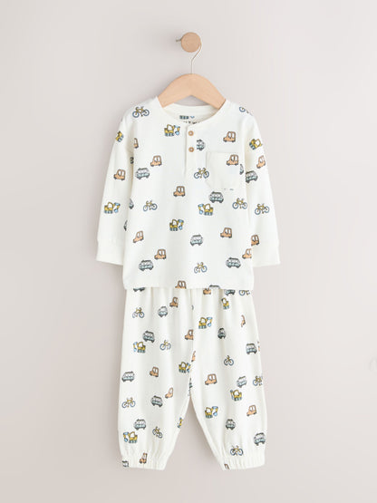 Blue/Ecru/Ochre Mini Transport Ribbed Pyjamas 3 Pack (9mths-12yrs) image 12