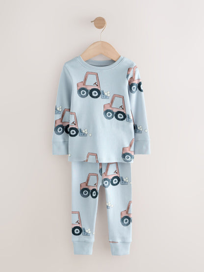 Blue/Ecru Transport Mini Snuggle Pyjamas 3 Pack (9mths-10yrs) image 3