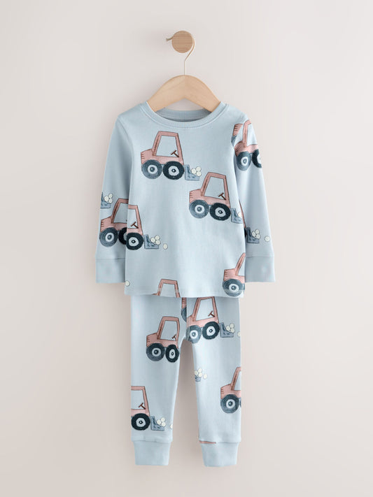 Blue/Ecru Transport Mini Snuggle Pyjamas 3 Pack (9mths-10yrs) image 3