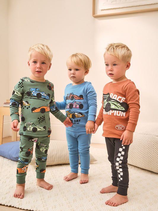 Blue/Green Mini Snuggle Pyjamas 3 Pack (9mths-10yrs) image 1