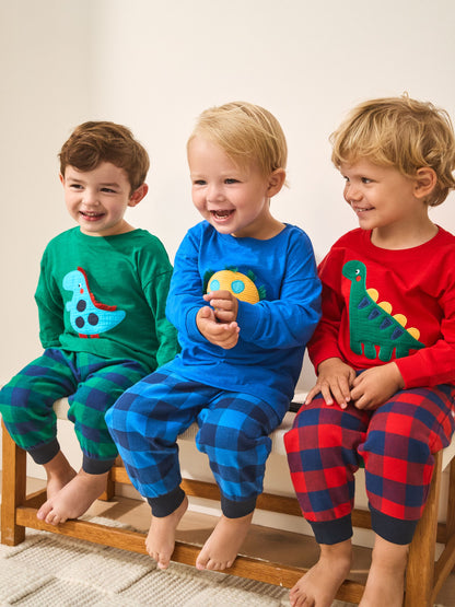 Red/Blue/Green Check Dinosaur Check Woven Bottom Pyjamas 3 Pack (9mths-8yrs) image 7