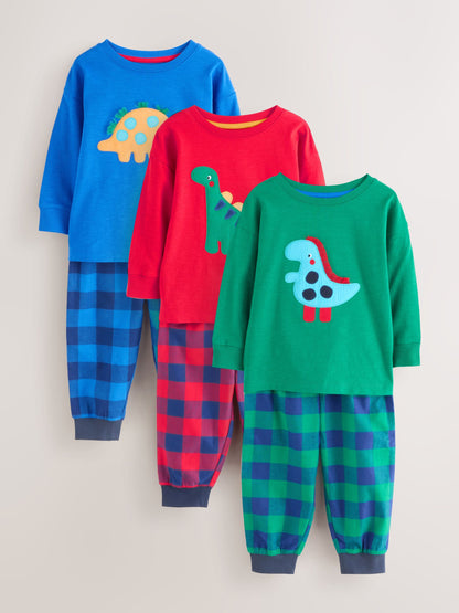Red/Blue/Green Check Dinosaur Check Woven Bottom Pyjamas 3 Pack (9mths-8yrs) image 9