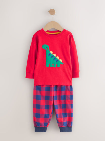 Red/Blue/Green Check Dinosaur Check Woven Bottom Pyjamas 3 Pack (9mths-12yrs) - image 7