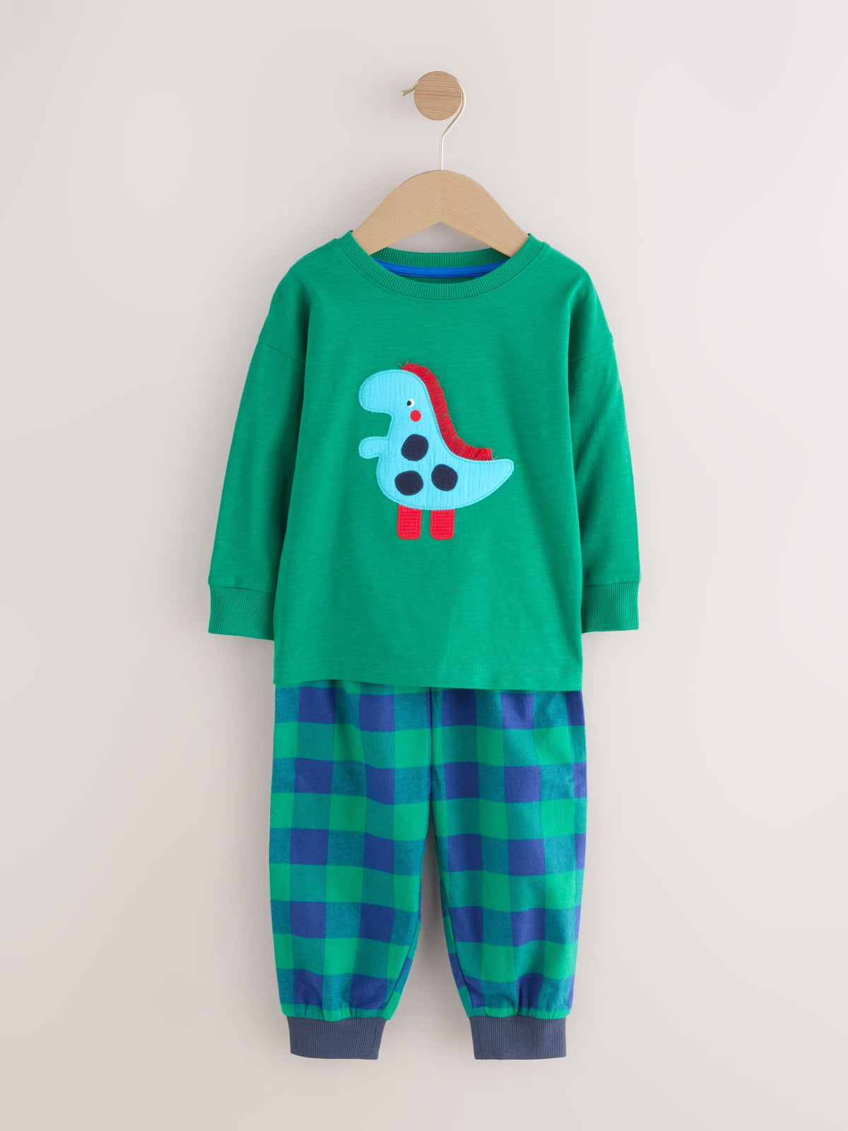 Red/Blue/Green Check Dinosaur Check Woven Bottom Pyjamas 3 Pack (9mths-12yrs) - image 8