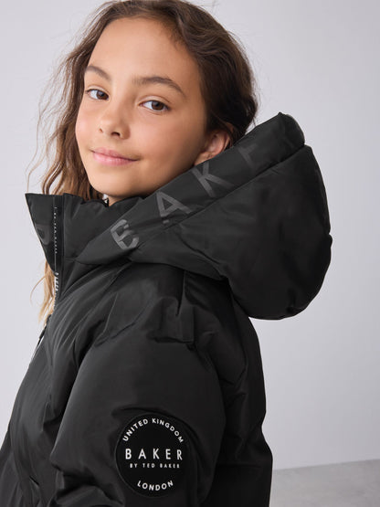Baker by Ted Baker Shower Resistant Heat Seal Longline Padded Black Coat image 6