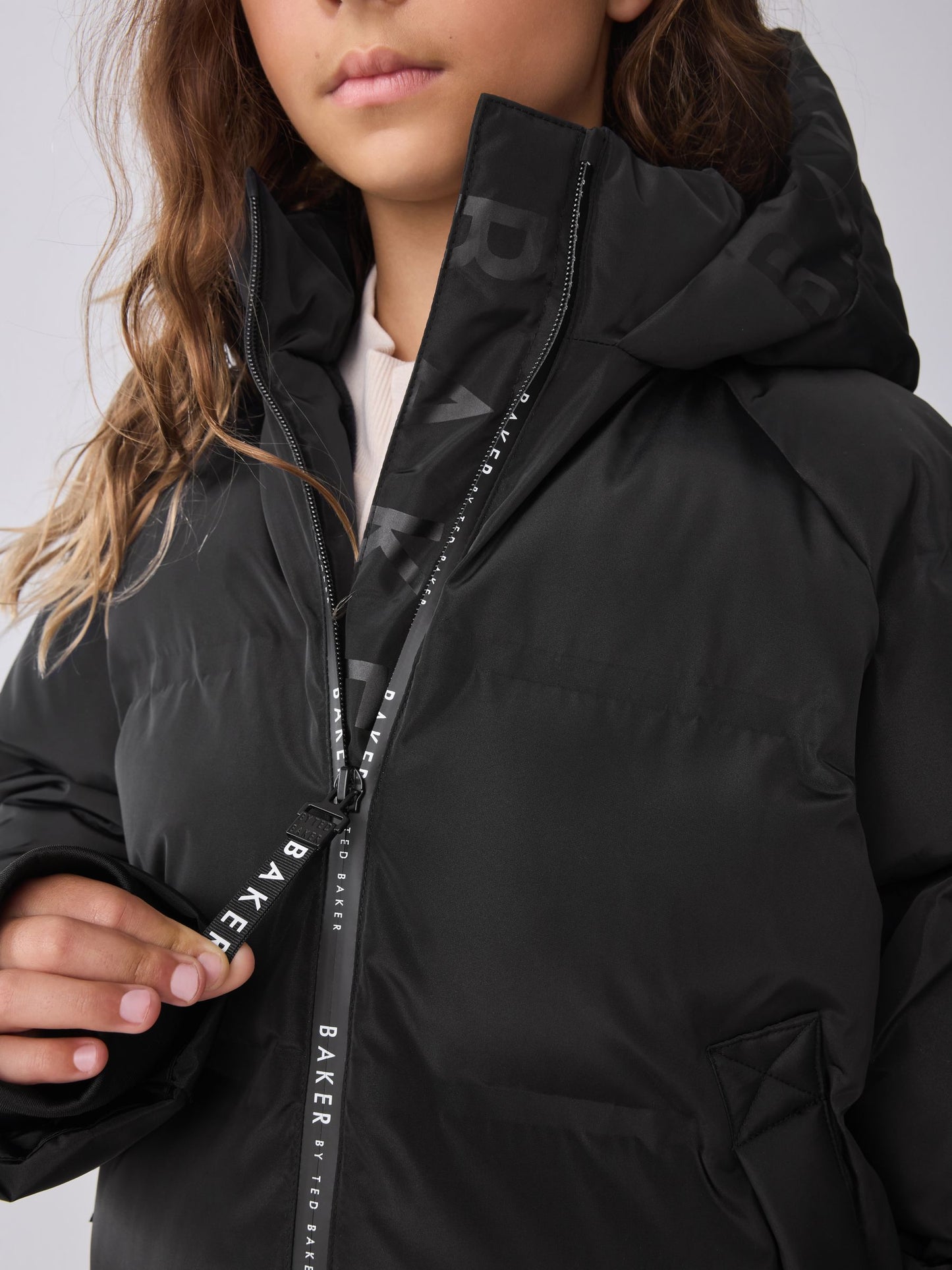 Baker by Ted Baker Shower Resistant Heat Seal Longline Padded Black Coat image 9