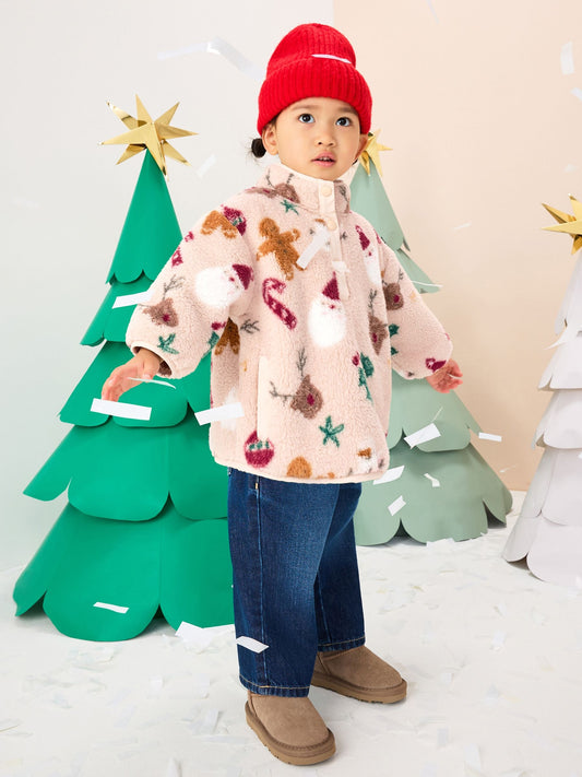 Beige Christmas Half Popper Fleece (3mths-7yrs)