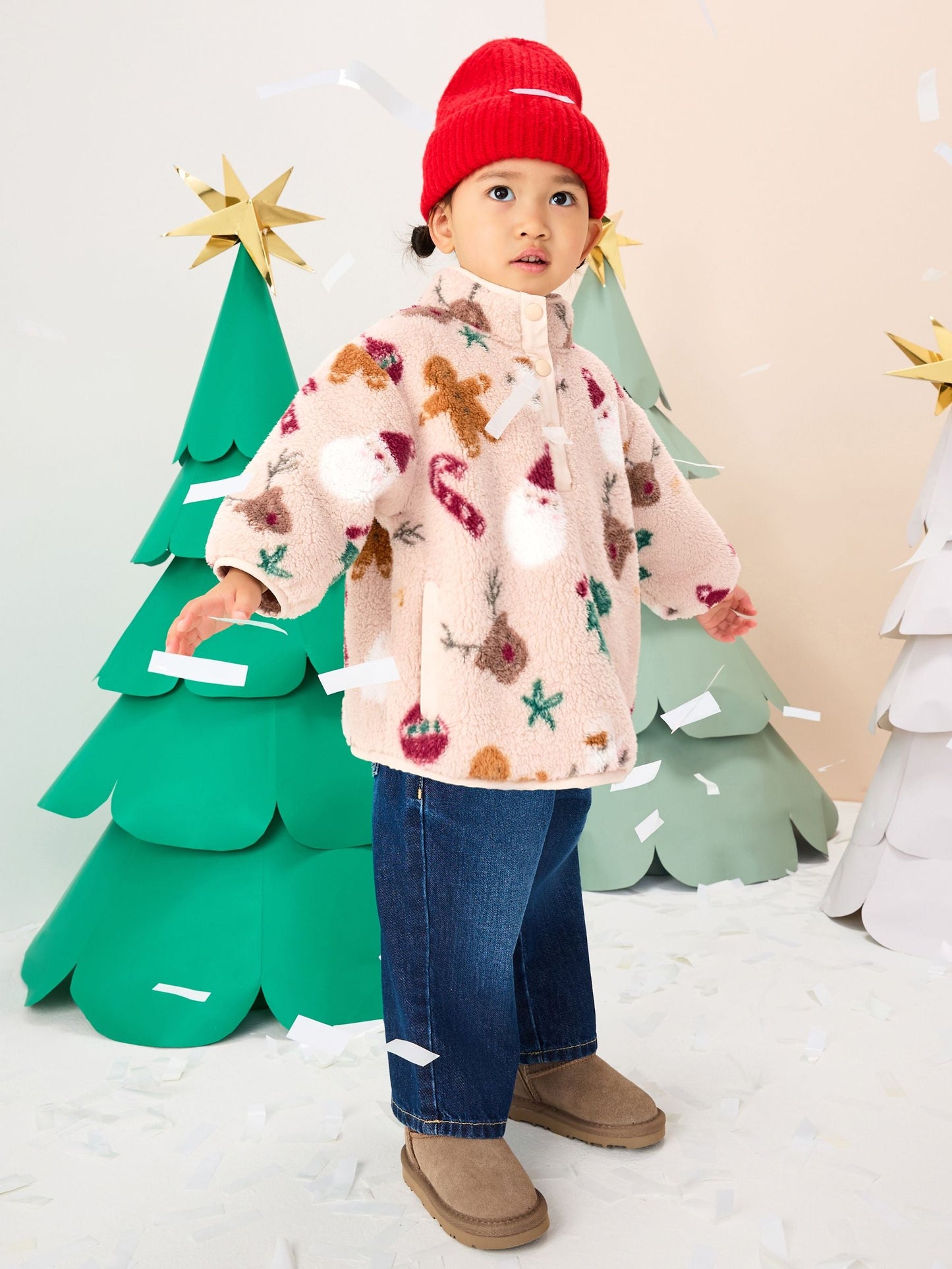 Neutral Christmas Half Popper Fleece (3mths-7yrs)