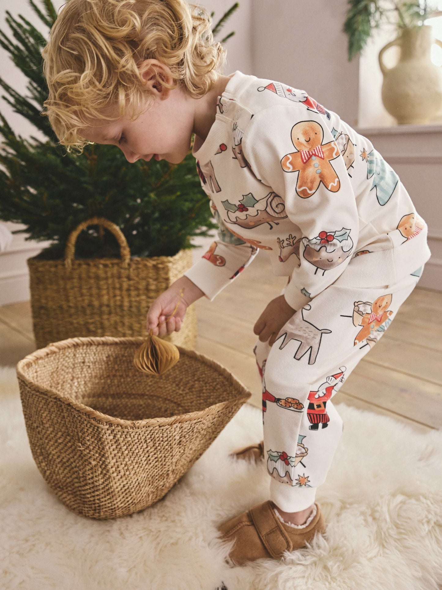 Cream Single Cosy Fleece Xmas Pyjamas (9mths-10yrs)
