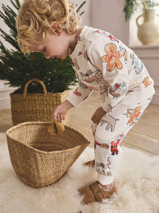 Cream Single Cosy Fleece Xmas Pyjamas (9mths-10yrs)