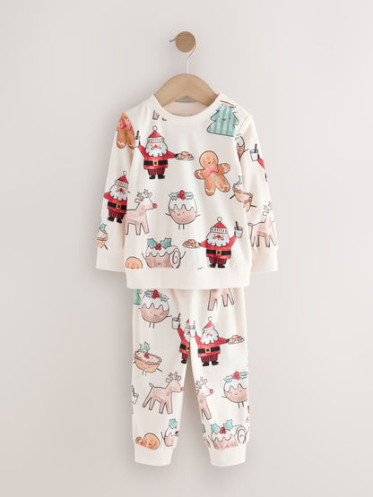 Cream Single Cosy Fleece Xmas Pyjamas (9mths-10yrs)