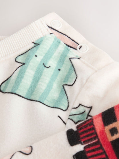 Cream Single Cosy Fleece Xmas Pyjamas (9mths-10yrs)