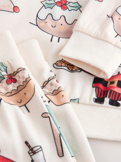Cream Single Cosy Fleece Xmas Pyjamas (9mths-10yrs)