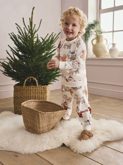 Cream Single Cosy Fleece Xmas Pyjamas (9mths-10yrs)