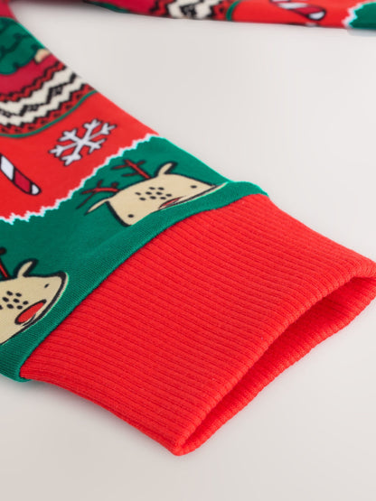 Red Fairisle Pattern Single Snuggle Xmas Pyjamas (9mths-10yrs)