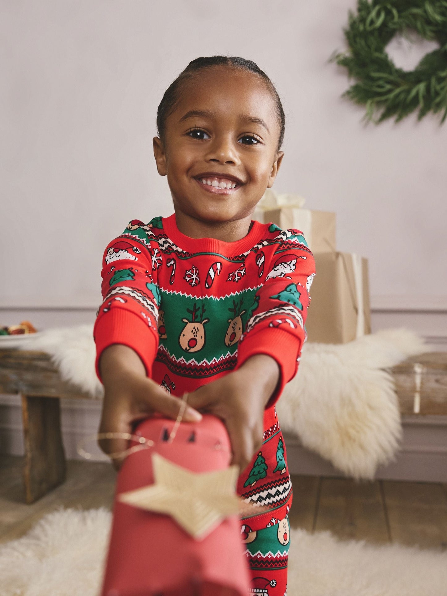 Red Fairisle Pattern Single Snuggle Xmas Pyjamas (9mths-10yrs)