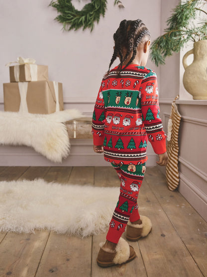 Red Fairisle Pattern Single Snuggle Xmas Pyjamas (9mths-10yrs)