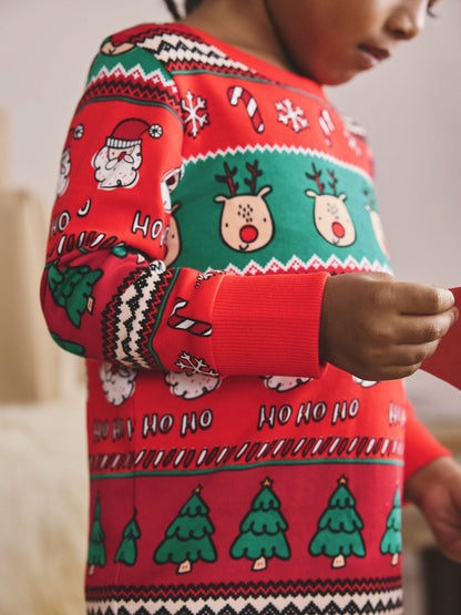 Red Fairisle Pattern Single Snuggle Xmas Pyjamas (9mths-10yrs)
