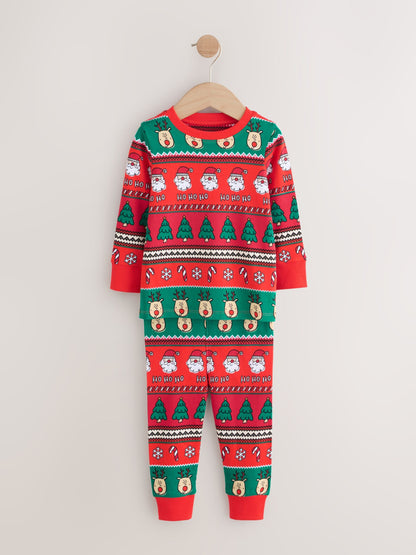 Red Fairisle Pattern Single Snuggle Xmas Pyjamas (9mths-10yrs)