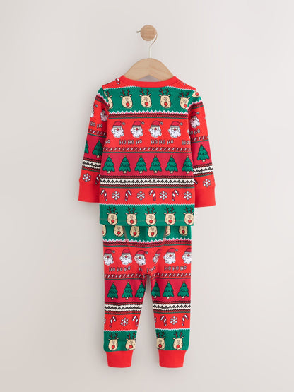Red Fairisle Pattern Single Snuggle Xmas Pyjamas (9mths-10yrs)