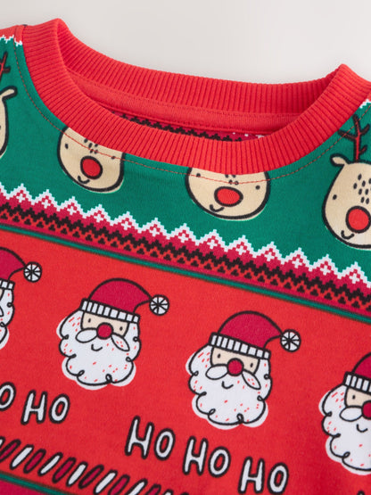 Red Fairisle Pattern Single Snuggle Xmas Pyjamas (9mths-10yrs)